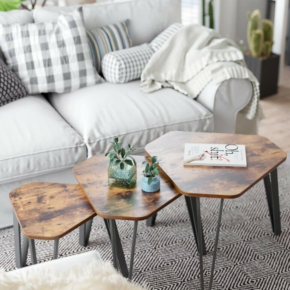 Rustic Brown Industrial Set of 3 Tables