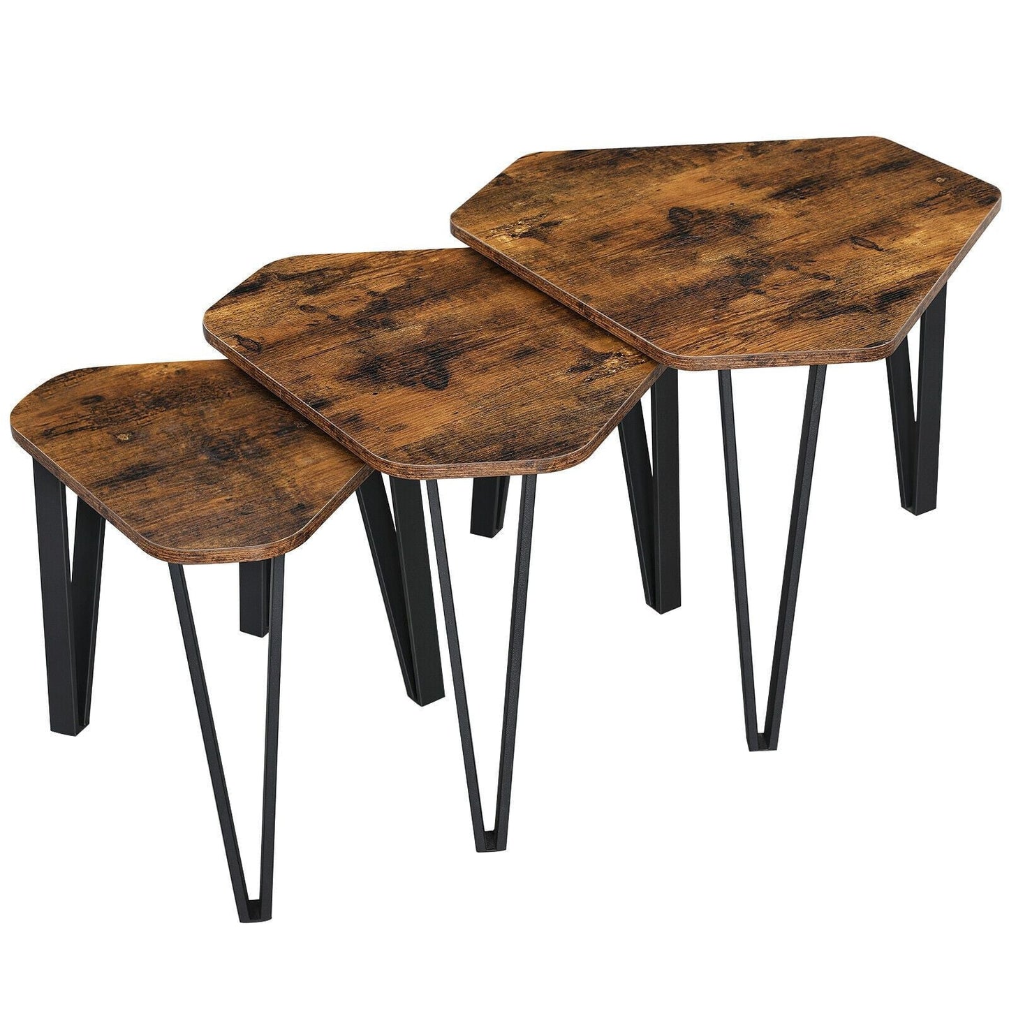 Rustic Brown Industrial Set of 3 Tables